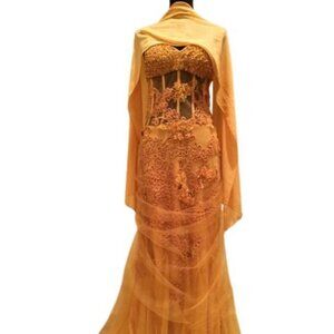 Luxury Designer Party Wedding Evening Cocktail Runway Silk Scarf Corset Dress NW